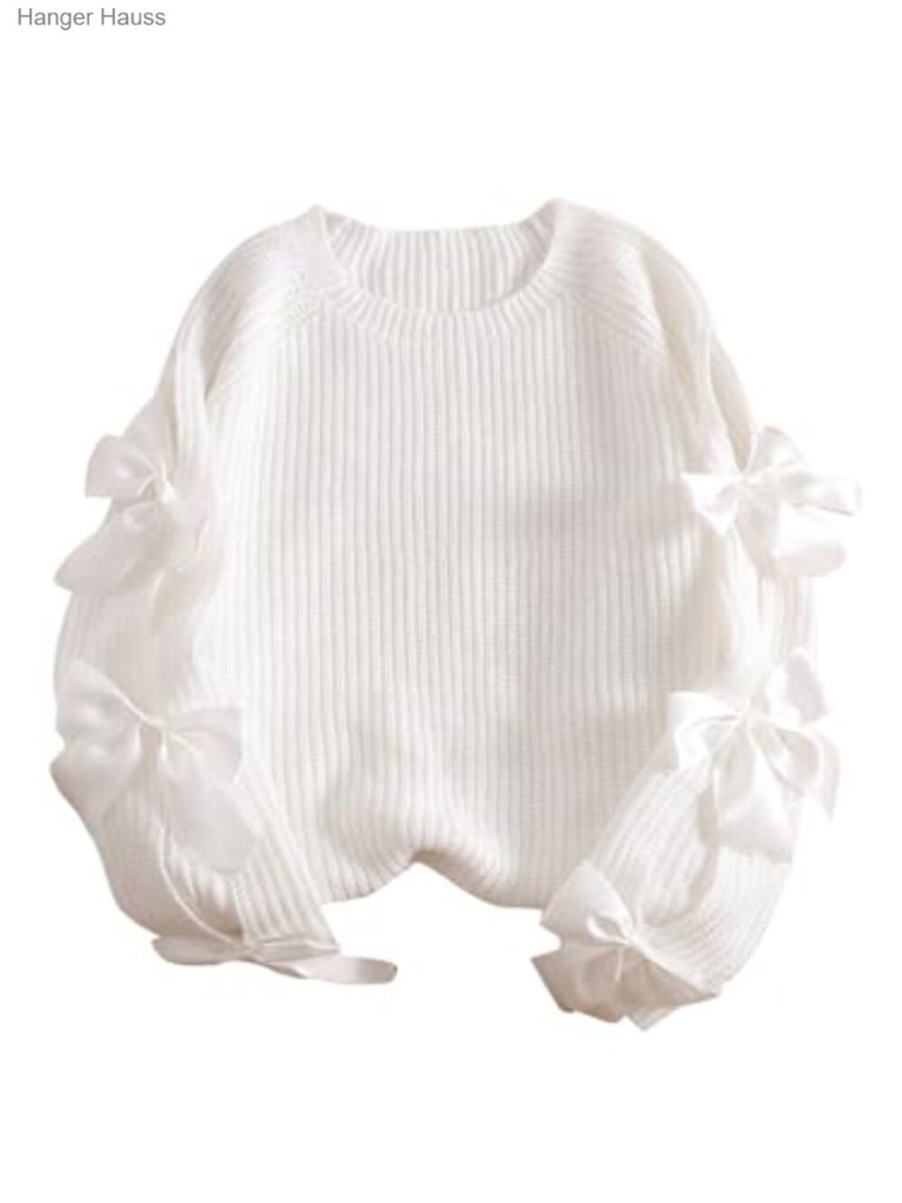 Plus Size Bow Cutout Knit Sweater Pullover Crew Neck Loose Fit
